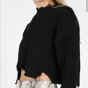 Stitch and Feather Distressed Cropped Sweater